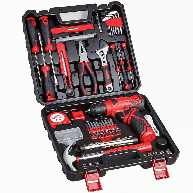 prekull Tool Set - 8V Cordless Drill Set, 132 Piece Home Tool Set With Hand Drill, Tool Kit for Women & Men, Perfect for Homeowner, Diyer, Handyman - Image 1